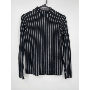 ZARA KNIT Black White Vertical Stripe Mock Neck Long Sleeve Sweater Top Womens S